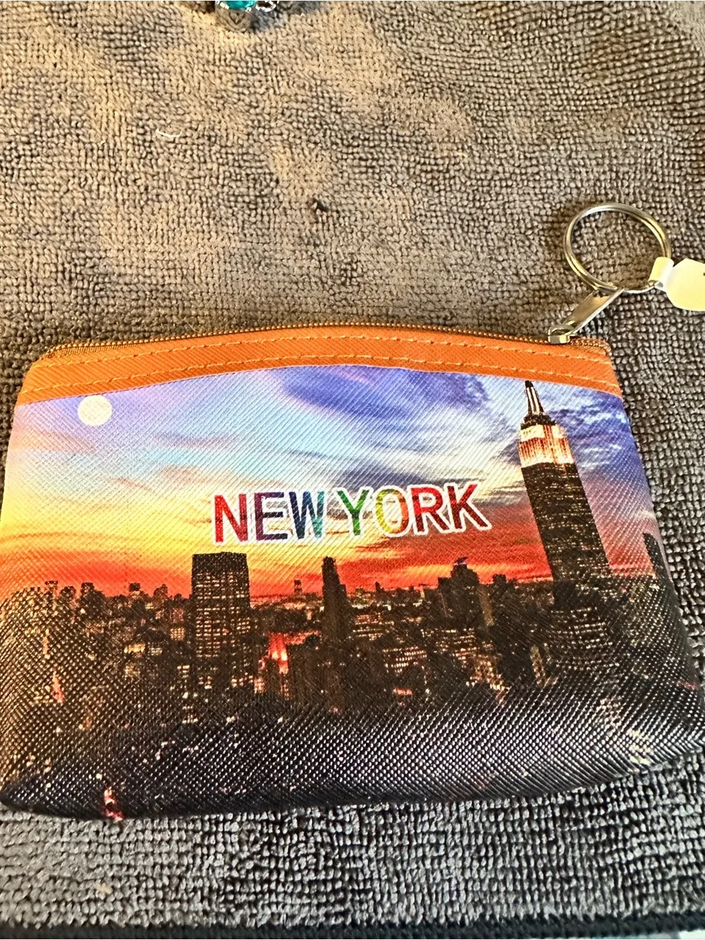 New York Skyline Zip Pouch with Keyring - Orange Trim